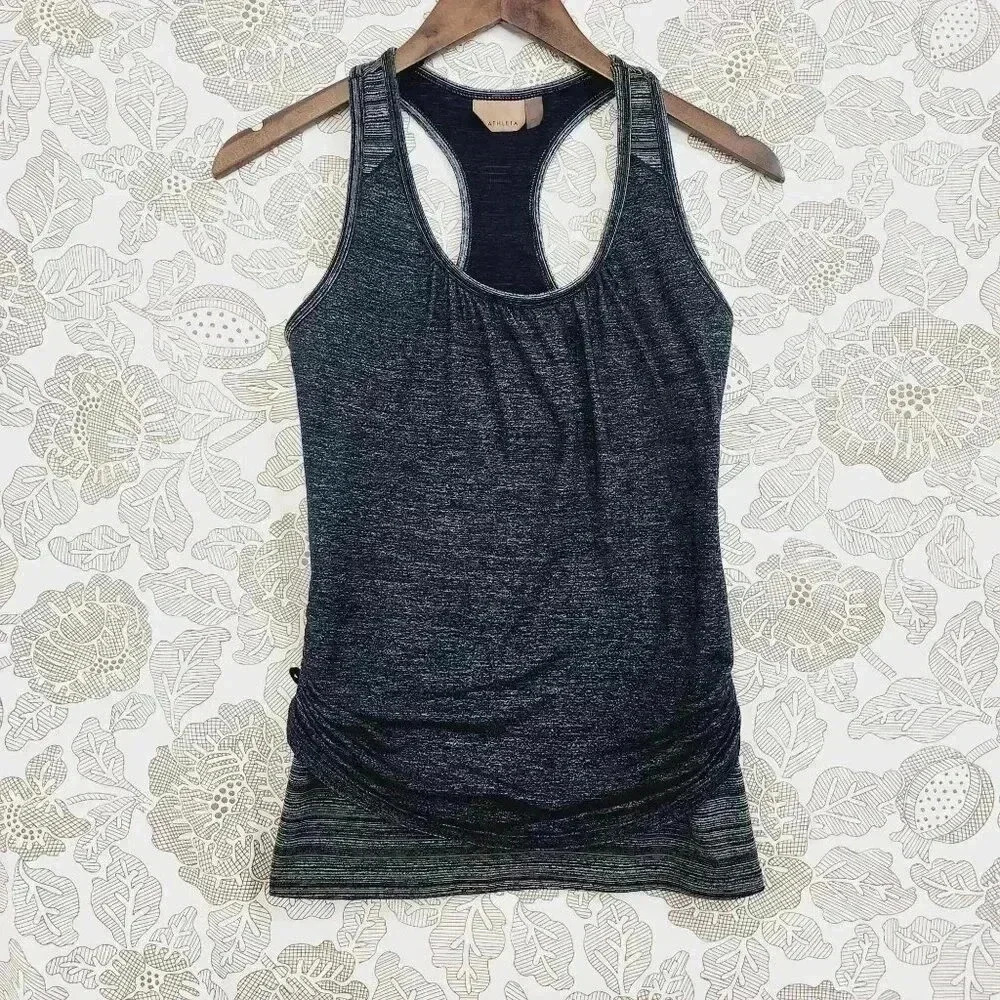 Athleta Womens Black Racerback Tank Top Ruched Sides Breathable Fabric Size S